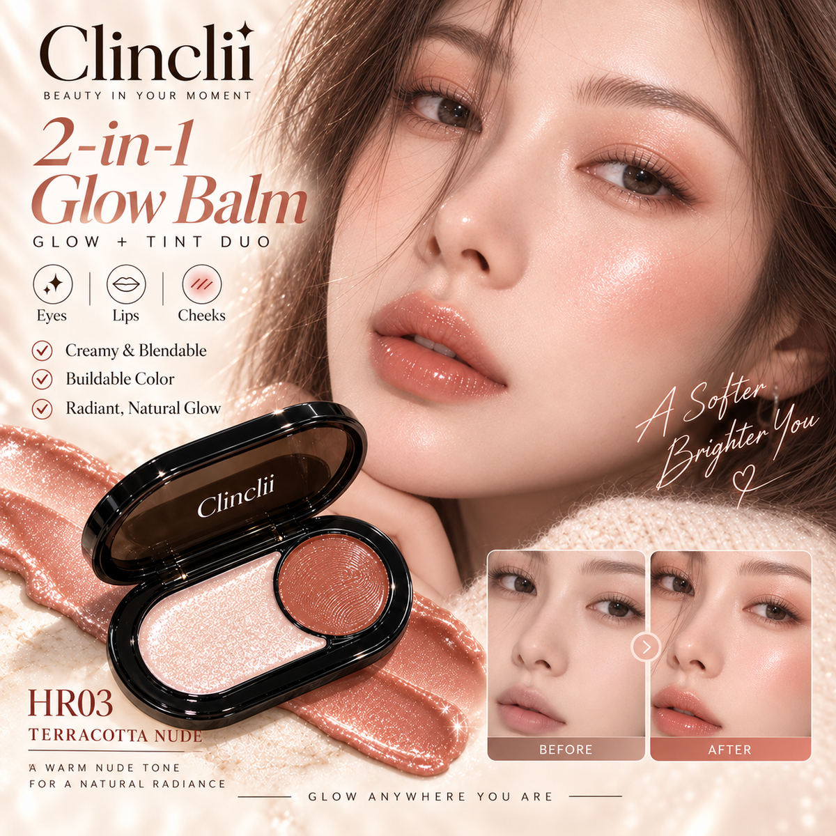 Clinclii 2-in-1 Glow Balm — Eyes, Lips & Cheeks in Seconds ✨