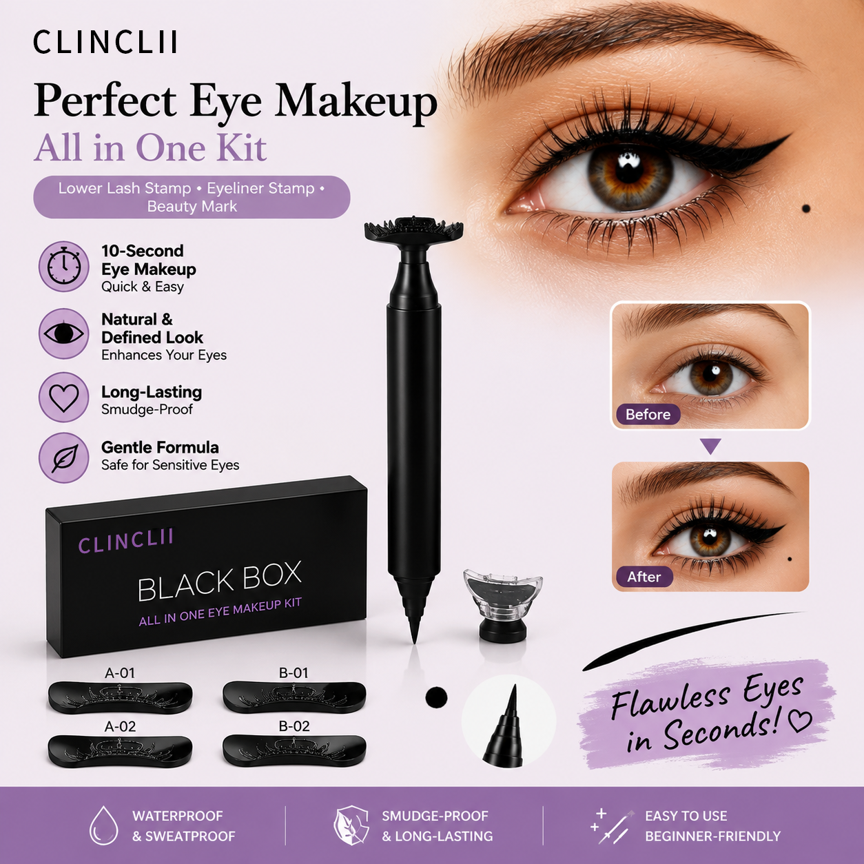 ✨ 3-in-1 Eye Makeup Stamp Kit – Create Perfect Eyeliner, Lash Looks & Beauty Marks in Seconds 💕