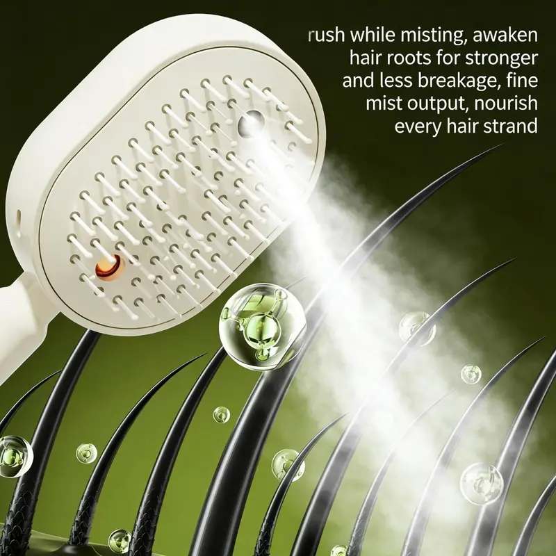 3-IN-1 Essential Oil Spa Brush Electric Mist Detangling Comb for Frizz-Free Hair & Healthy Scalp Care