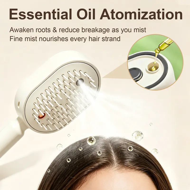 3-IN-1 Essential Oil Spa Brush Electric Mist Detangling Comb for Frizz-Free Hair & Healthy Scalp Care