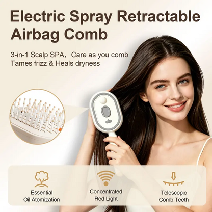 3-IN-1 Essential Oil Spa Brush Electric Mist Detangling Comb for Frizz-Free Hair & Healthy Scalp Care