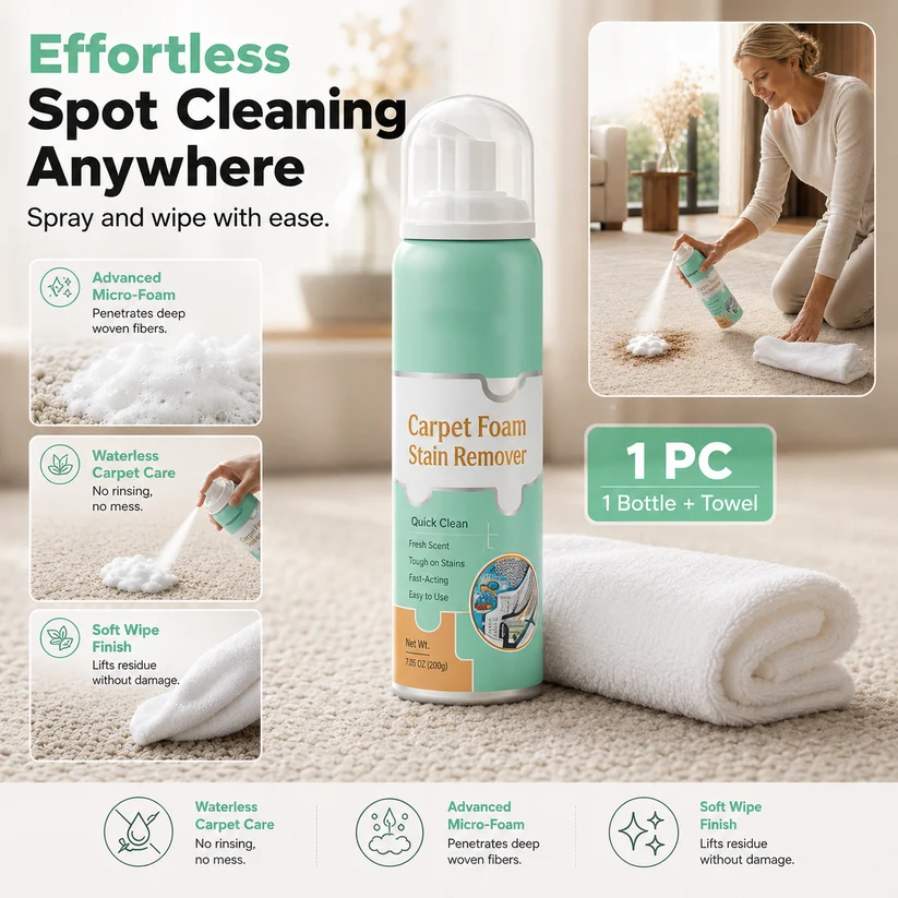 Waterless Carpet Foam Stain Remover with Towel