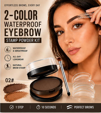 🖌️2-Color Waterproof Eyebrow Stamp Powder Kit, Smudge-Proof Quick Natural Full Brow Makeup with Dual-End Brush