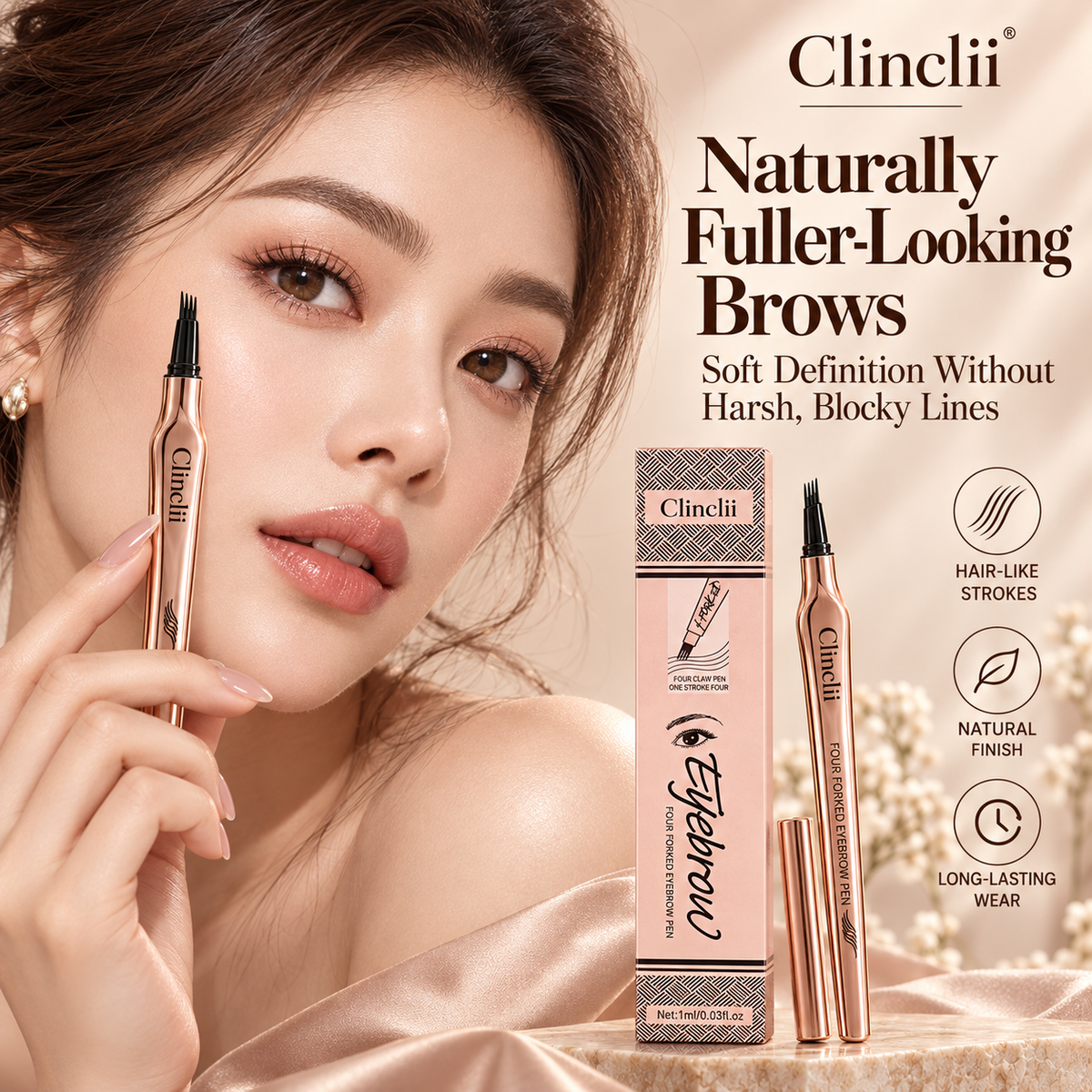 ✏️ BUY 1 GET 1 FREE! ✨ 3D Microblading Eyebrow Pencil – 4-Prong Tip, Waterproof & Natural Hair-Like Strokes 🖌️