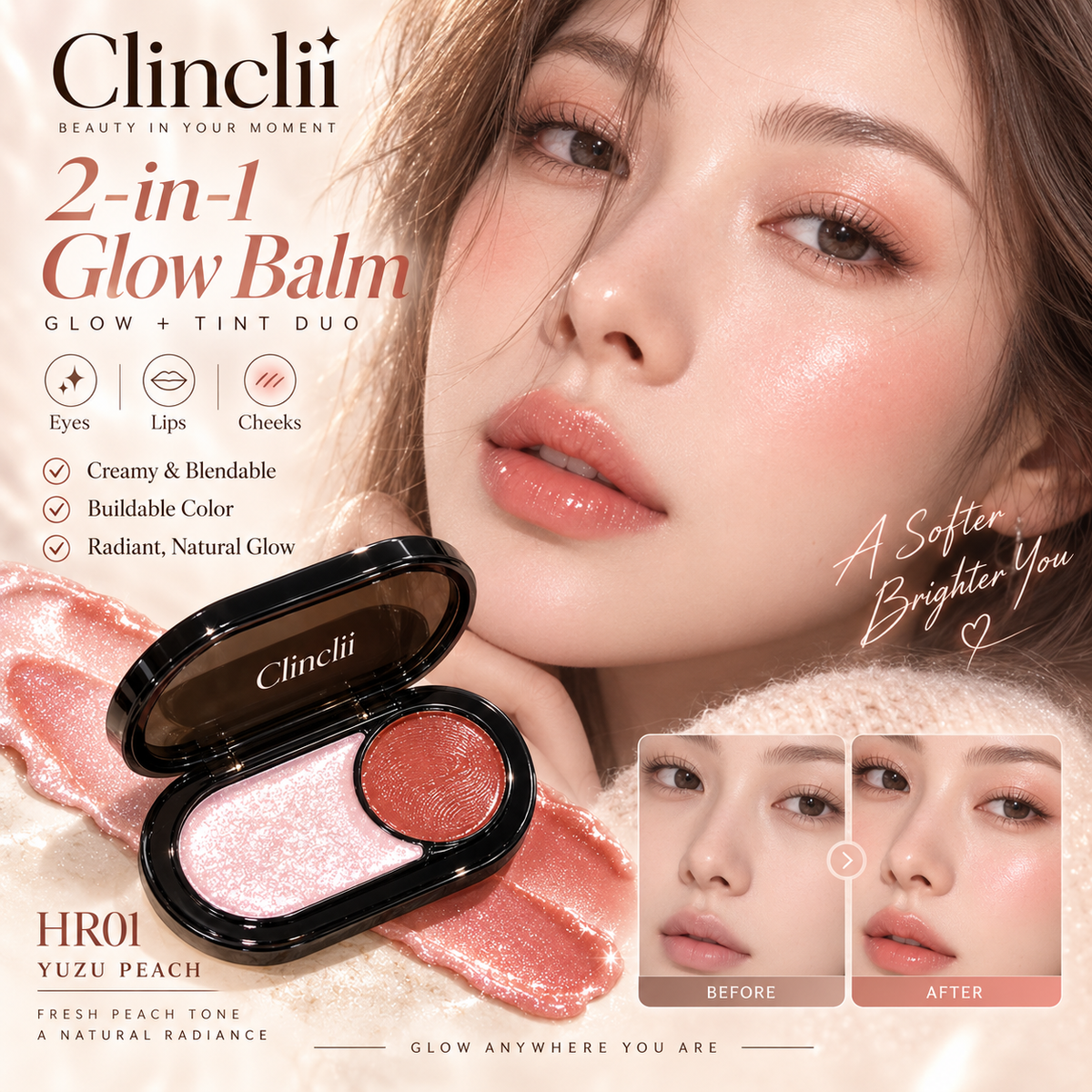 Clinclii 2-in-1 Glow Balm — Eyes, Lips & Cheeks in Seconds ✨