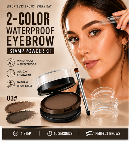 🖌️2-Color Waterproof Eyebrow Stamp Powder Kit, Smudge-Proof Quick Natural Full Brow Makeup with Dual-End Brush