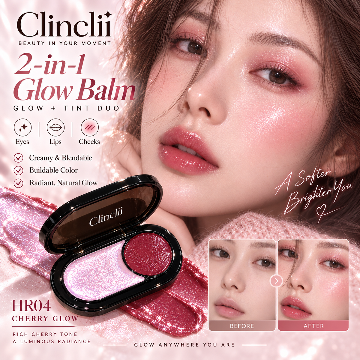 Clinclii 2-in-1 Glow Balm — Eyes, Lips & Cheeks in Seconds ✨