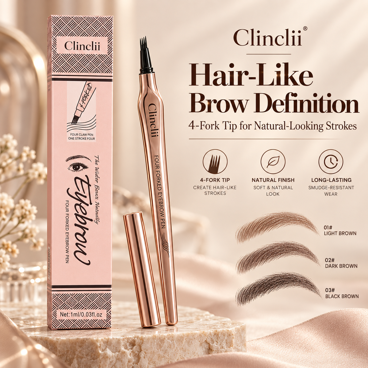 ✏️ BUY 1 GET 1 FREE! ✨ 3D Microblading Eyebrow Pencil – 4-Prong Tip, Waterproof & Natural Hair-Like Strokes 🖌️