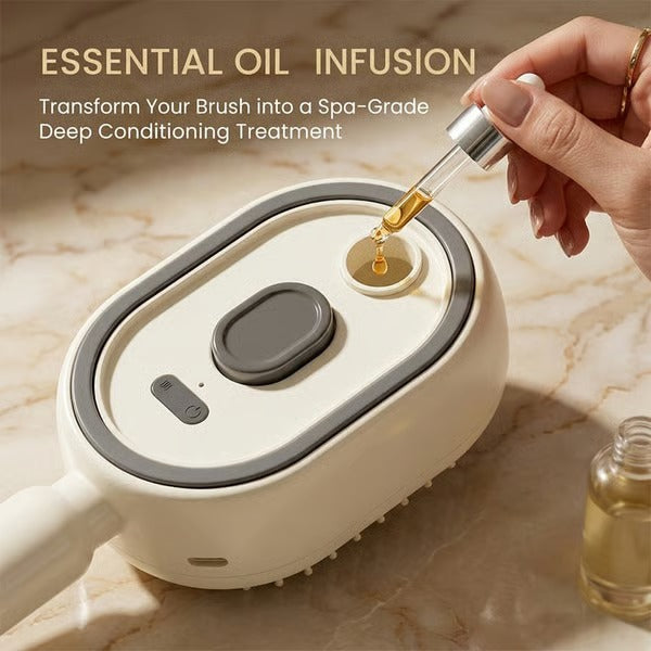 3-IN-1 Essential Oil Spa Brush Electric Mist Detangling Comb for Frizz-Free Hair & Healthy Scalp Care