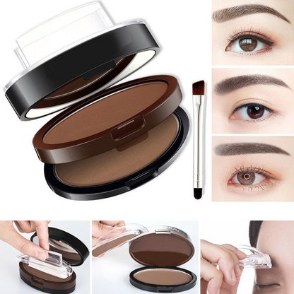 🖌️2-Color Waterproof Eyebrow Stamp Powder Kit, Smudge-Proof Quick Natural Full Brow Makeup with Dual-End Brush