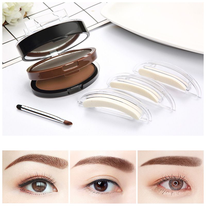 🖌️2-Color Waterproof Eyebrow Stamp Powder Kit, Smudge-Proof Quick Natural Full Brow Makeup with Dual-End Brush