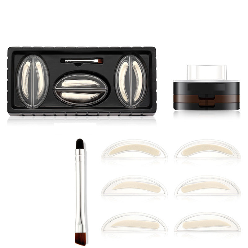 🖌️2-Color Waterproof Eyebrow Stamp Powder Kit, Smudge-Proof Quick Natural Full Brow Makeup with Dual-End Brush
