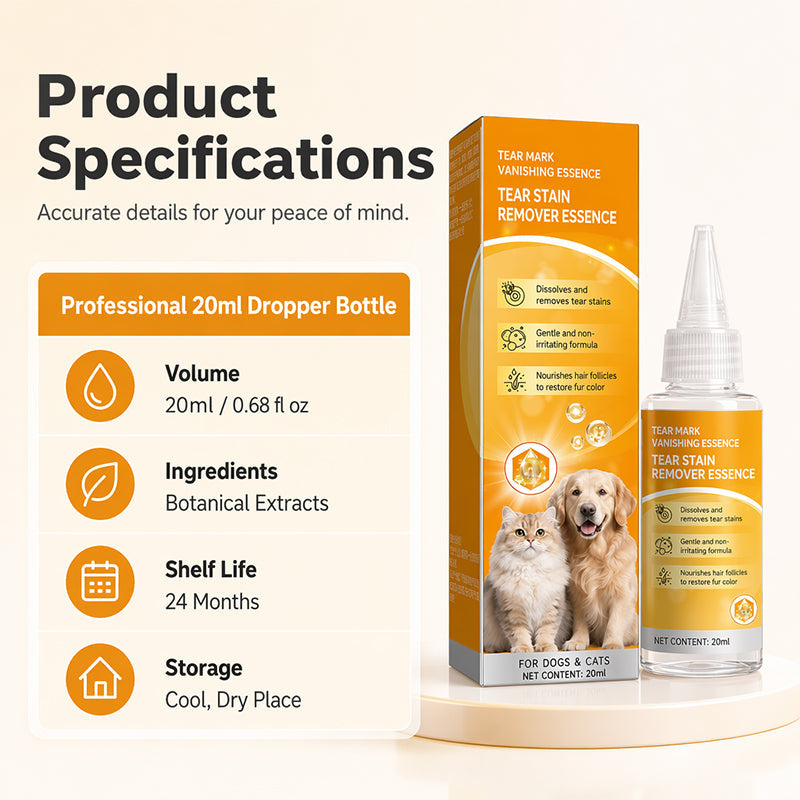 Product specifications for 20 ml pet tear stain remover essence